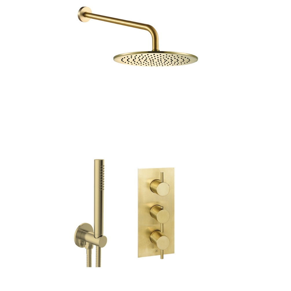 JTP Vos Brushed Brass 3 Handle 2 Outlet Shower Pack Cut Out